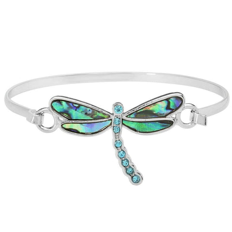 Dragonfly Bracelet Abalone Shell Turquoise Rhinestone Hook Bangle SILVER Sea - PalmTreeSky