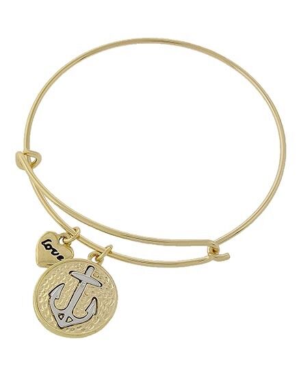 Anchor Bracelet Adjustable Charm Bangle Gold Heart Love Two Tone Jewelry Beach - PalmTreeSky