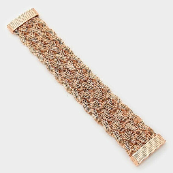 Magnetic Bracelet 1" Wide Mesh Metal Twisted Link Classic Style Solid ROSE GOLD - PalmTreeSky