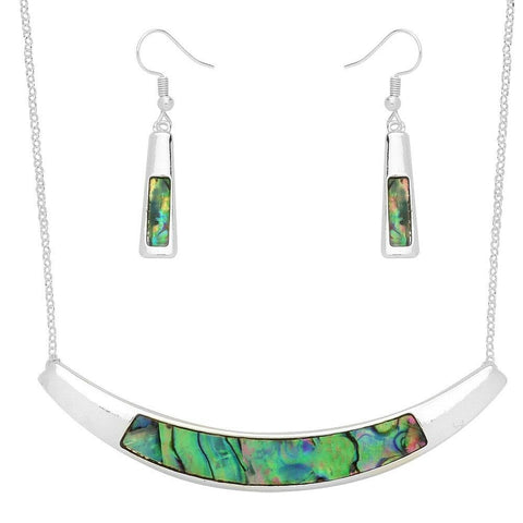 Abalone Shell Necklace Earring SET Metal Bent Bar SILVER Beach Sea Life Jewelry - PalmTreeSky