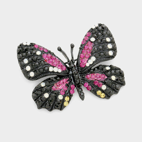 Butterfly Pin Brooch Pave Rhinestone Crystals Flower Floral Jewelry JET FU - PalmTreeSky