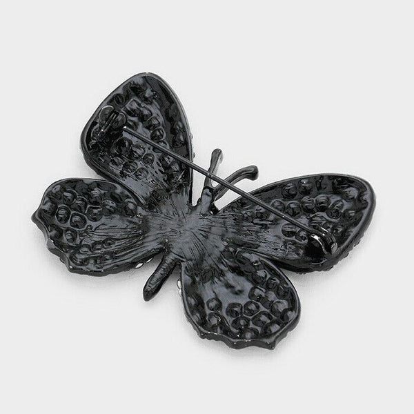 Butterfly Pin Brooch Pave Rhinestone Crystals Flower Floral Jewelry JET FU - PalmTreeSky