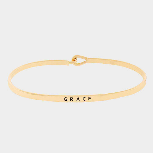 Grace Bracelet Message Inspirational Quote Thin Metal Bangle Hook Clasp Gold - PalmTreeSky