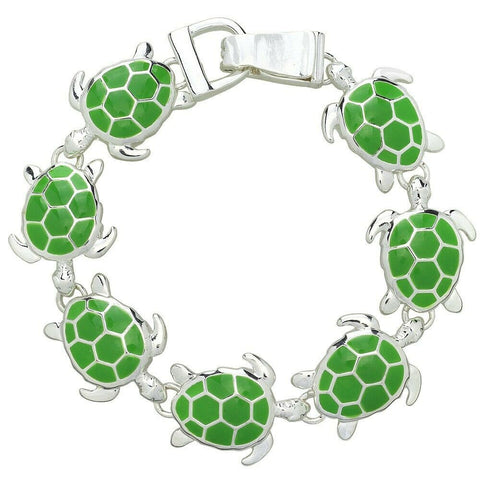 Turtle Bracelet Magnetic Closure Clasp Enamel Sea Life Beach Jewelry SILVER GRN - PalmTreeSky