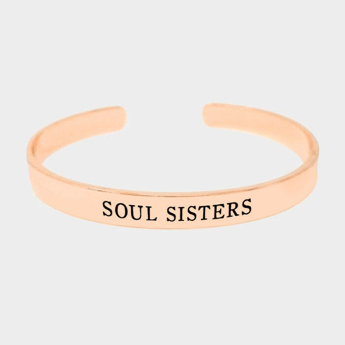 Soul Sisters Bracelet Open Cuff Bangle Inspire Message ROSE GOLD DIPPED Friend - PalmTreeSky