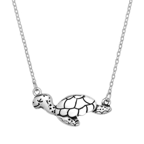 Turtle Necklace Pendant Swimming Side Sea Life Beach Surfer Fish SILVER Jewelry - PalmTreeSky