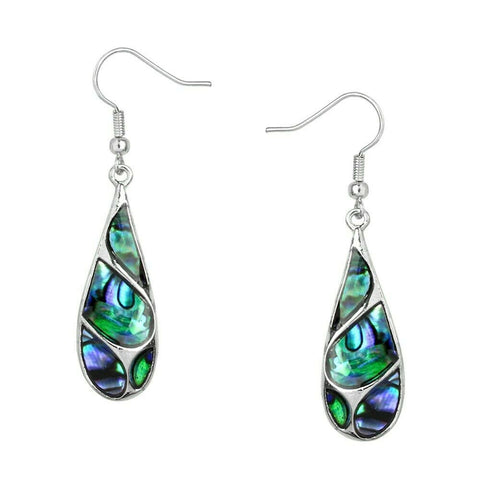 Abalone Shell Earrings Teardrop146 Drop Dangle Filigree Metal Cutout Sea SILVER - PalmTreeSky