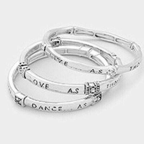 Dance as Though No One Is Watching Bracelet SET of 3 Stretch Bangles SILVER - PalmTreeSky