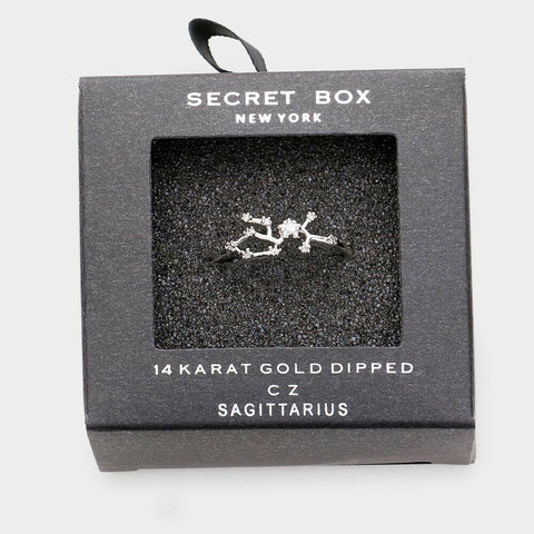 Secret Box Ring Zodiac Sign SAGITTARIUS CZ Cuff Celestial Horoscope WHITE DIPPED - PalmTreeSky