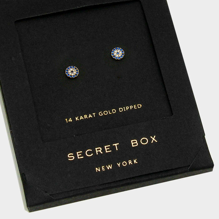 Hamsa Hand Earrings Secret Box 14K GOLD DIPPED Tiny Round Evil Eye Stud Post - PalmTreeSky