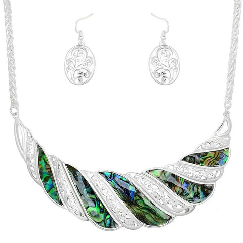 Abalone Shell Necklace Filigree Collar Wave Sea Shell Bars Beach Sand SILVER - PalmTreeSky