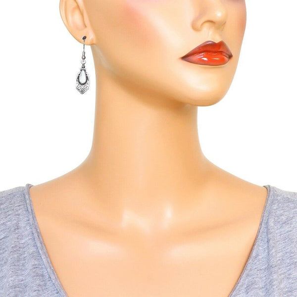 Abalone Shell Earrings Teardrop Floral Metal Filigree SILVER Drop Flower Style39 - PalmTreeSky