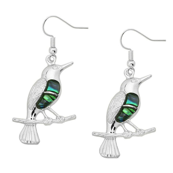Abalone Shell Earrings Teardrop Metal SILVER Drop Bird Tree Branch Twig Jewelry - PalmTreeSky