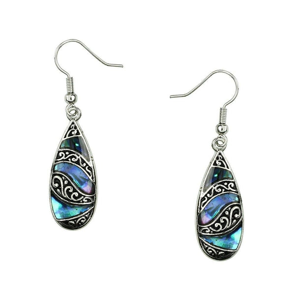 Abalone Shell Earrings Teardrop Metal SILVER Drop Sea Life Beach Jewelry Style48 - PalmTreeSky