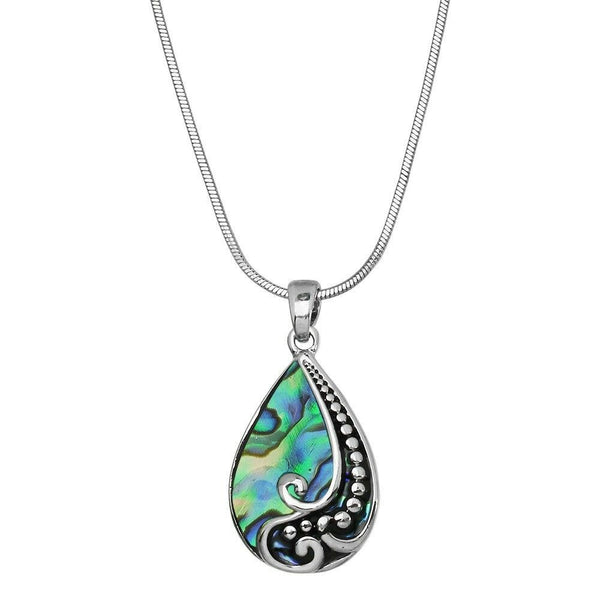 Abalone Shell Necklace Teardrop Metal SILVER Sea Life Beach Jewelry Style37 - PalmTreeSky