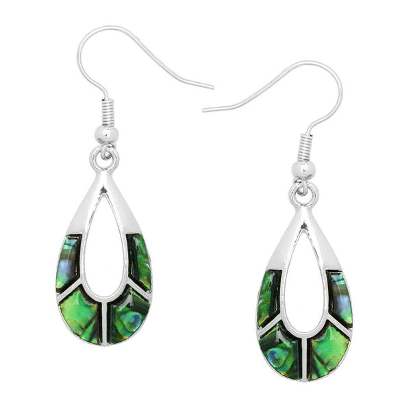 Abalone Shell Earrings Teardrop Open Cutout Plain Metal SILVER Drop Sea Style95 - PalmTreeSky