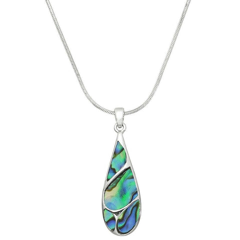 Abalone Shell Necklace Earring SET Metal Plain Teardrop Pendant SILVER Jewelry - PalmTreeSky