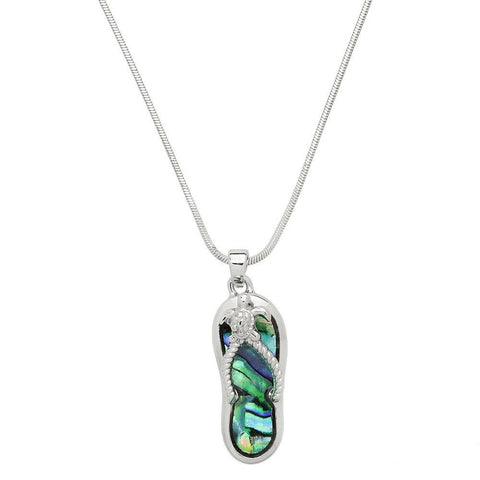 Abalone Shell Necklace Flip Flop Turtle Charm Pendant Beach Sea Life Surfer SLVR - PalmTreeSky