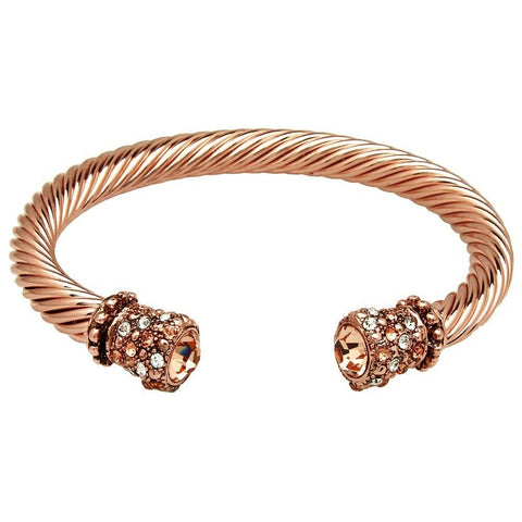 Crystal Tip Bracelet Twisted Metal Cuff Rose Gold Pave Rhinestone Chunky Cable - PalmTreeSky