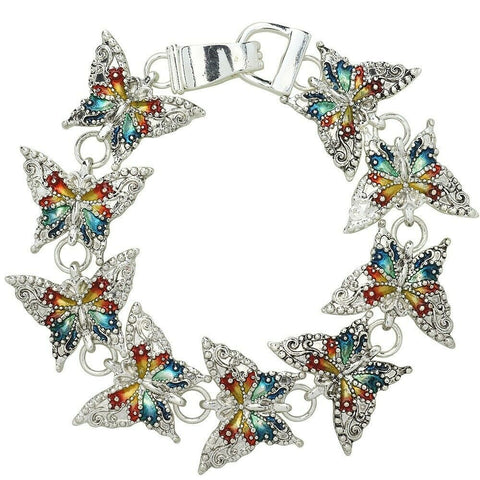 Butterfly Bracelet Magnetic Closure Clasp Textured Flower Jewelry SILVER MULTI - PalmTreeSky