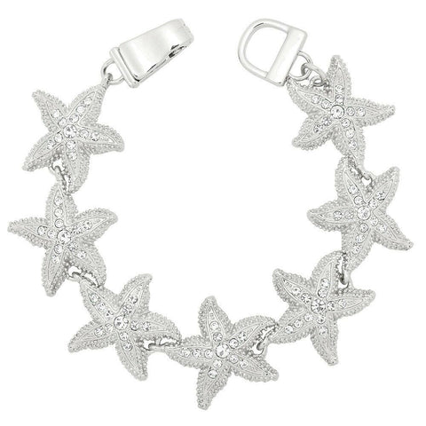 Starfish Bracelet Chain Link Magnetic Closure Clasp SILVER Clear Stones Nautical - PalmTreeSky