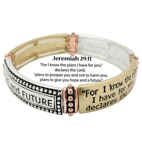 Jeremiah 29:11 Bracelet Stretch Religious Bangle Burnished Multi Prayer Plans - PalmTreeSky