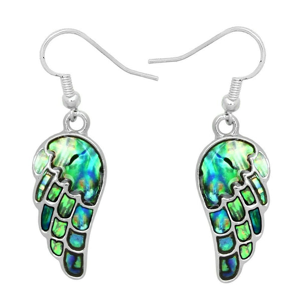 Angel Wing Earrings Sea Life Abalone Shell Metal Drop Dangle SILVER Faith - PalmTreeSky