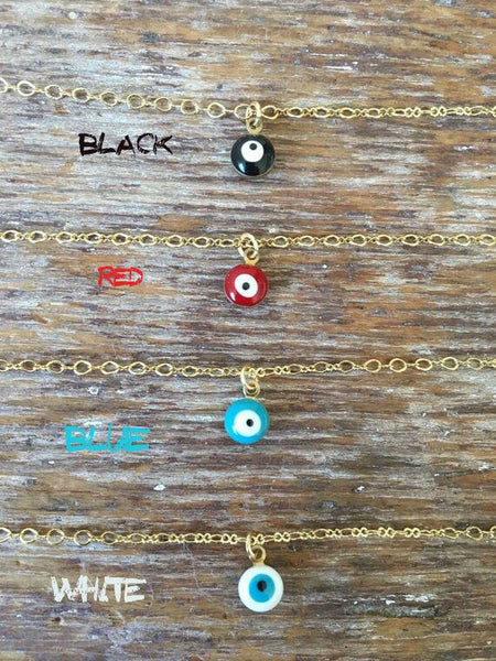 Evil Eye Necklace Choker Thin Chain Simple Delicate Dainty Charm Hamsa Gold Red - PalmTreeSky