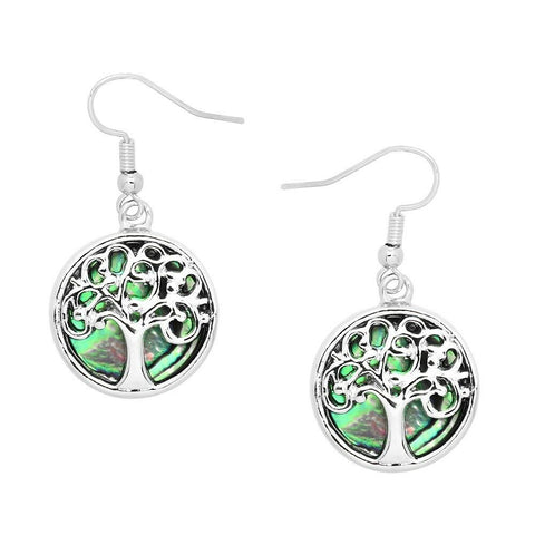 Tree of Life Earrings Filigree Abalone Shell Metal Drop Dangle SILVER Jewelry - PalmTreeSky