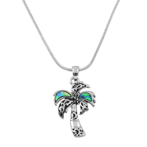 Palm Tree Necklace Small Pendant Charm Filigree Sea Life ABALONE SHELL SILVER - PalmTreeSky