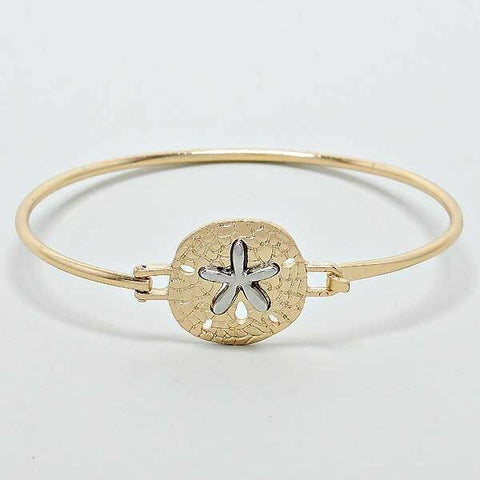 Sand Dollar Bangle Bracelet GOLD Clasp Sealife Beach Starfish Ocean Surf Jewelry - PalmTreeSky