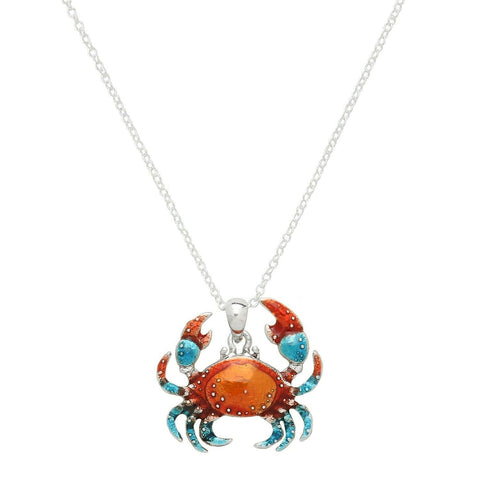 Crab Necklace Charm Pendant Metal Shell Sea Life Claw Sand Fish SILVER BLUE RED - PalmTreeSky