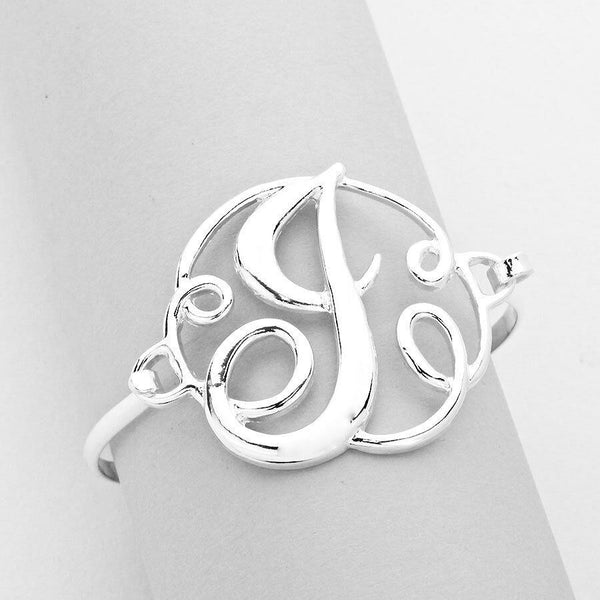 Monogram Bracelet Hinge Bangle Initial Curlique Script Letters 1.75" SILVER GOLD - PalmTreeSky