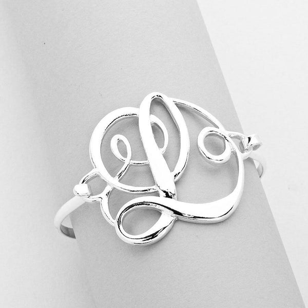 Monogram Bracelet Hinge Bangle Initial Curlique Script Letters 1.75" SILVER GOLD - PalmTreeSky