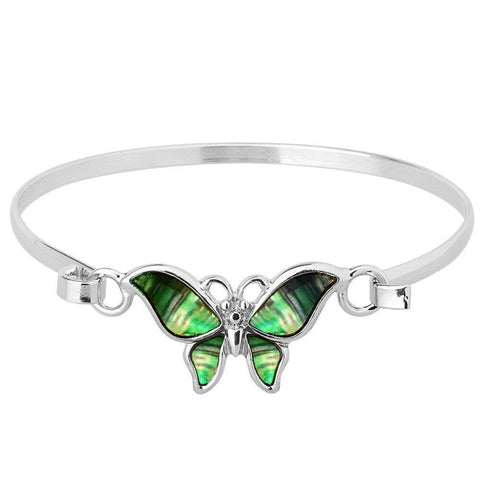 Butterfly Bracelet Thin Metal Hook Bangle Abalone Shell Sea Life Jewelry SILVER - PalmTreeSky