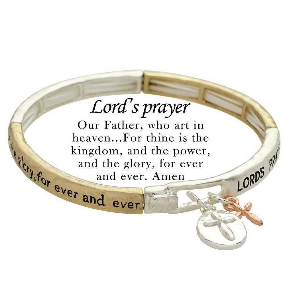 Lord's Prayer Bracelet Charm Our Father Kingdom Cross Religious TWO TONE - PalmTreeSky