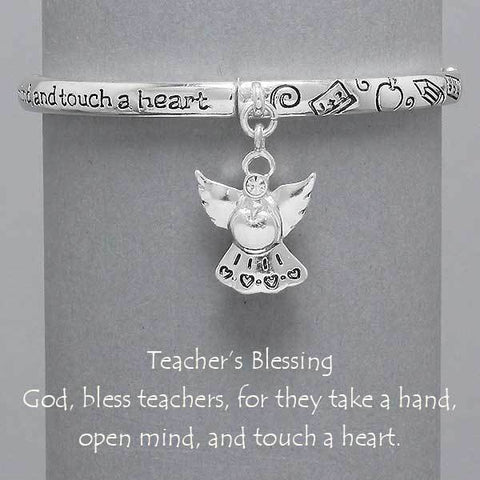 Teachers Blessing Bracelet SILVER Angel Wings Heart Inspirational Quote Jewelry - PalmTreeSky