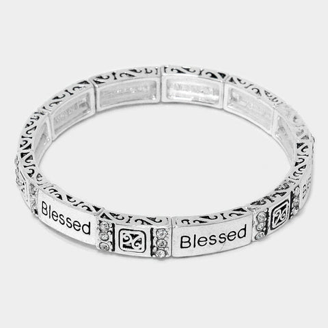 Blessed Bracelet Stretch Bangle Filigree Faith SILVER Hope Religious Jewelry - PalmTreeSky