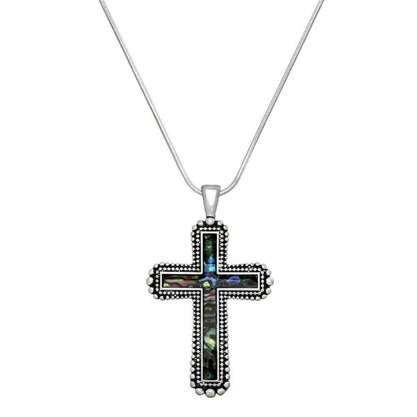 Cross Necklace Abalone Shell Faith Religious Pray God Bless Hope SILVER MULTI - PalmTreeSky