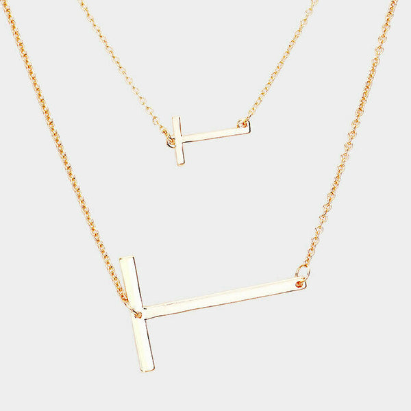 Initial Necklace Small Large Side Letter T Layered Monogram 2 Necklaces GOLD - PalmTreeSky