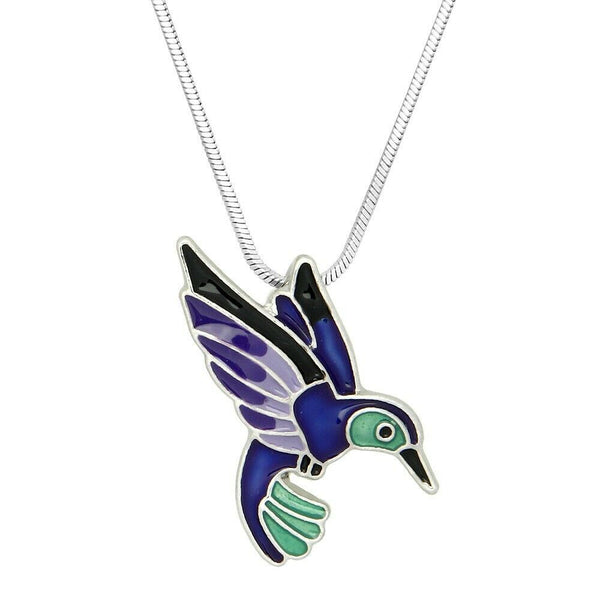 Hummingbird Necklace Charm Enamel Fly Purple Blue 28mm Pendant SILVER Jewelry - PalmTreeSky