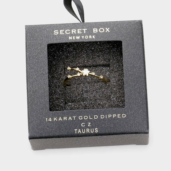 Secret Box Ring Zodiac Sign TAURUS CZ Cuff Celestial Horoscope GOLD DIPPED - PalmTreeSky