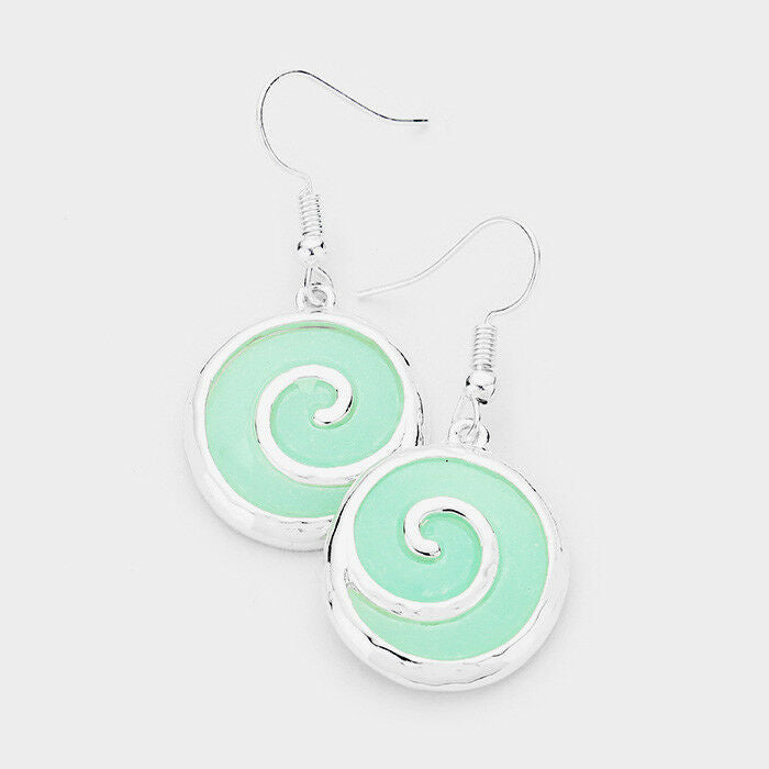 Wave Earrings Sea Glass TURQ Ocean Swirl SILVER Surfer Beach Sand Ocean Jewelry - PalmTreeSky