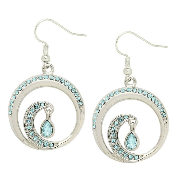 Wave Earrings Swirl Circle Pave Rhinestone Teardrop SILVER TURQ Drop Surfer Sea - PalmTreeSky