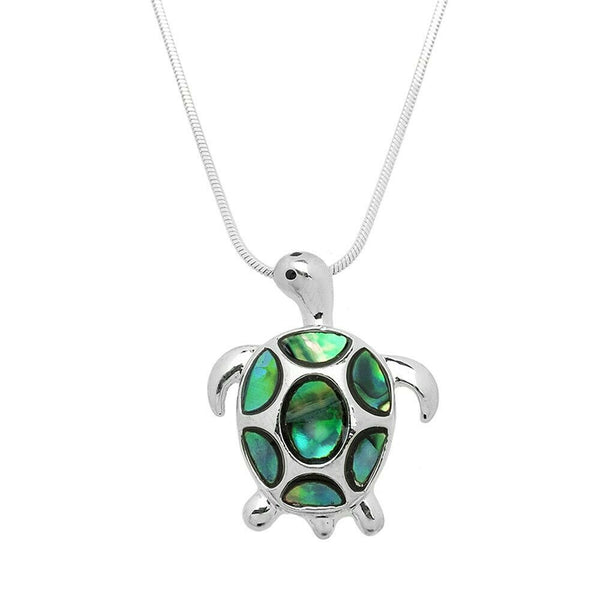 Turtle Necklace ABALONE SHELL Swim Sun Sand Sea Life Beach Sand SILVER 22mm - PalmTreeSky