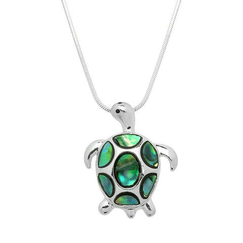 Turtle Necklace ABALONE SHELL Swim Sun Sand Sea Life Beach Sand SILVER 22mm - PalmTreeSky