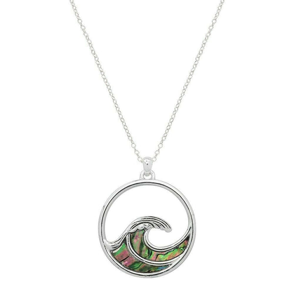 Wave Necklace Abalone Shell Ocean Water Beach Surfer Nautical Sea Life SILVER - PalmTreeSky