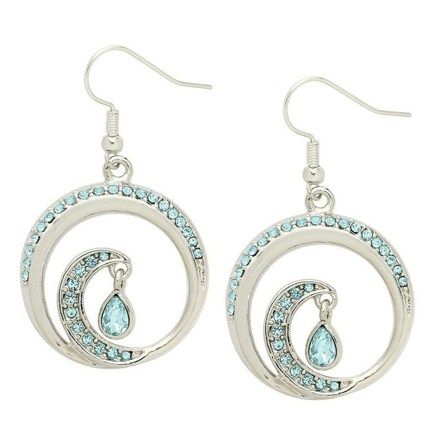 Wave Earrings Swirl Circle Pave Rhinestone Teardrop SILVER TURQ Ocean Surfer - PalmTreeSky