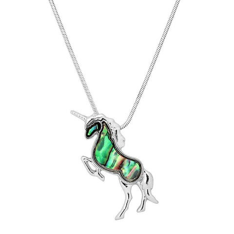 Unicorn Necklace Small Charm Magical Horse Animal Pendant ABALONE SHELL SILVER - PalmTreeSky