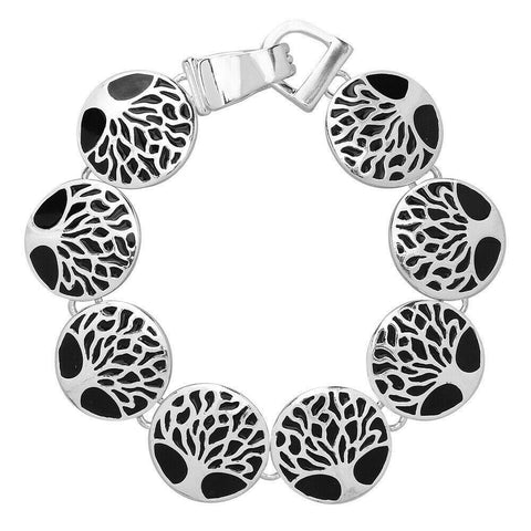 Tree of Life Bracelet Magnetic Closure Clasp Enamel Leaf Jewelry SILVER BLACK - PalmTreeSky